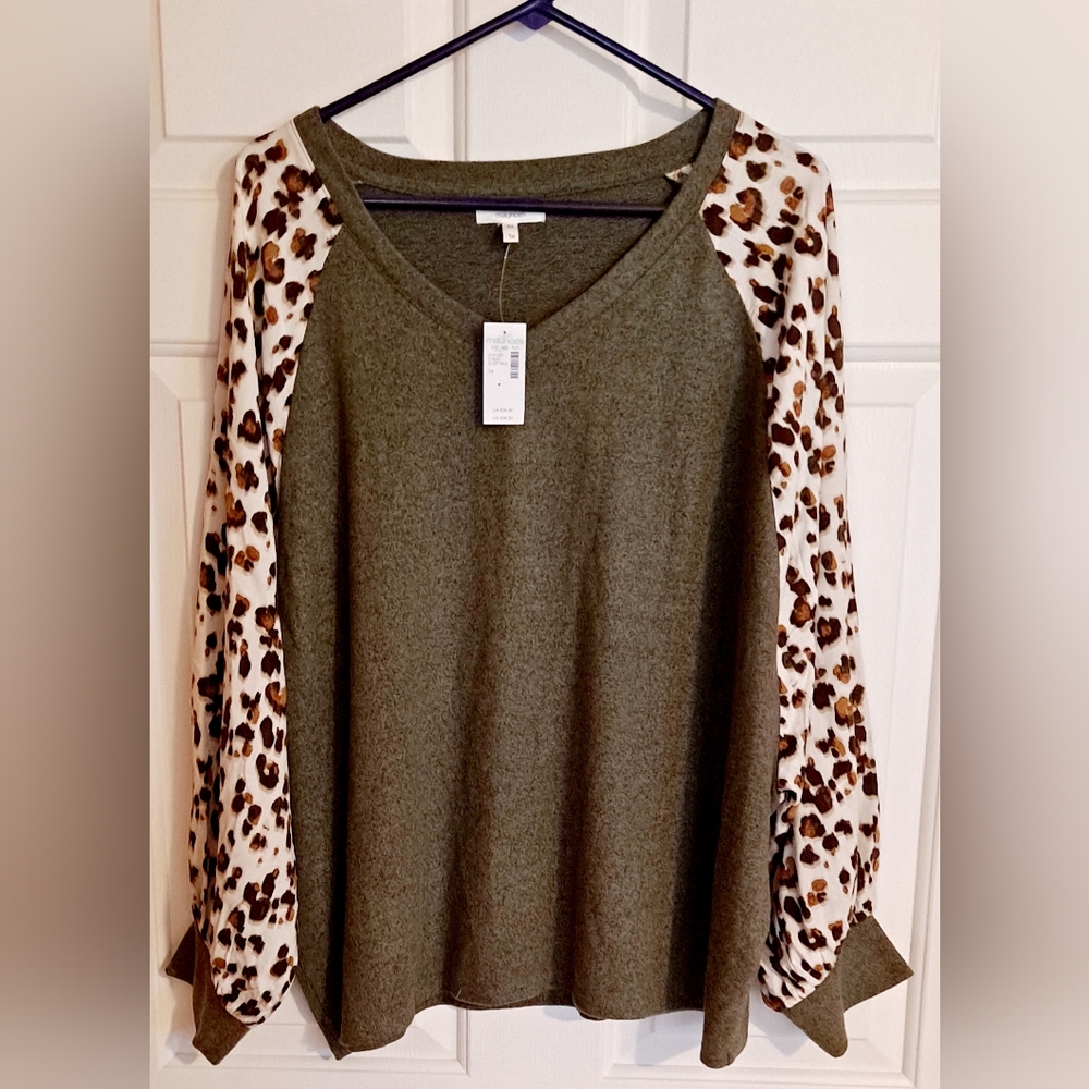 Maurices Leopard Print 3/4 Length Sleeve Mixer Tee